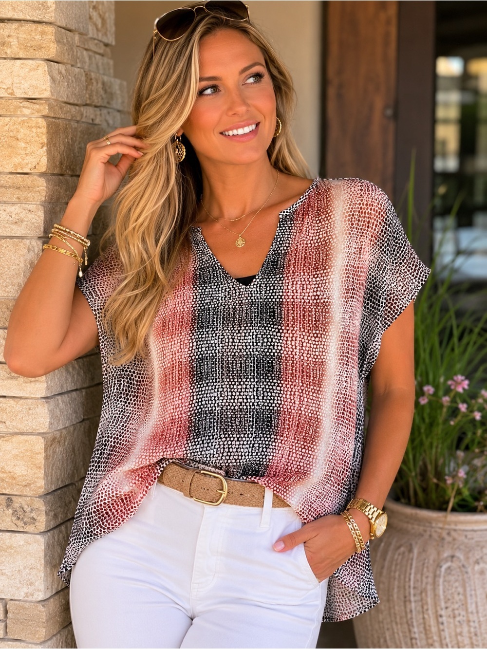 CABI Snakeskin Print V-Neck Mesh Top Small - Office Siren Indie Sleaze